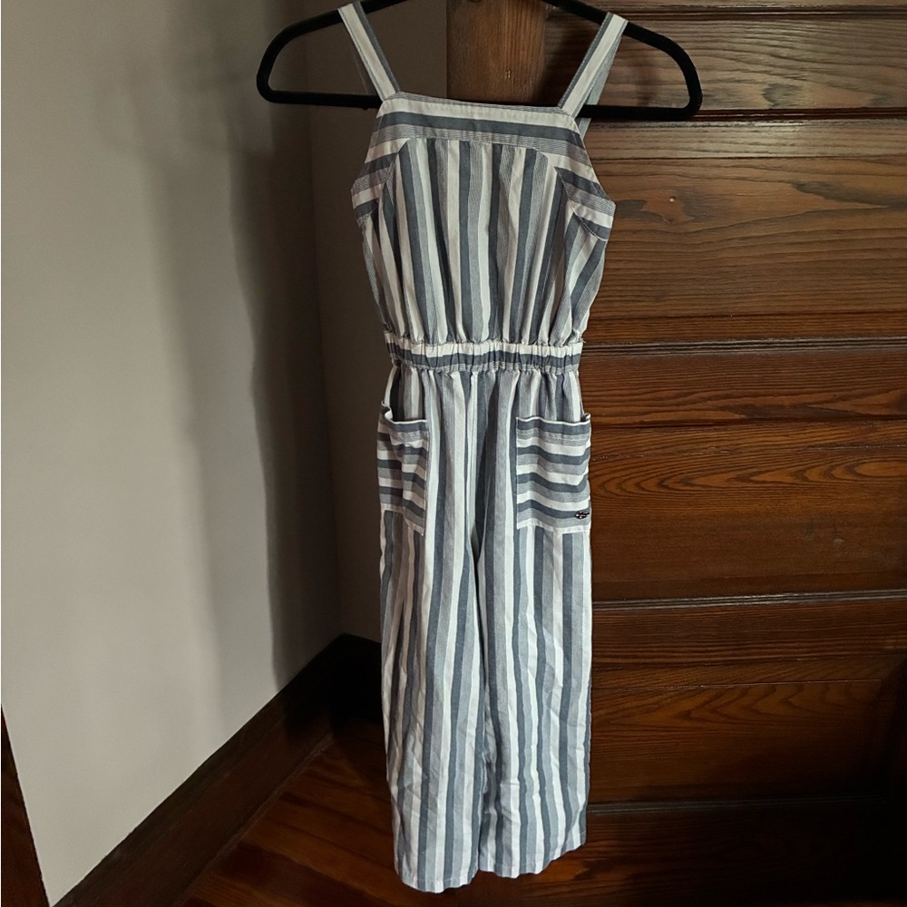 bebe Girls Navy and White Striped Sleeveless jumpsuit